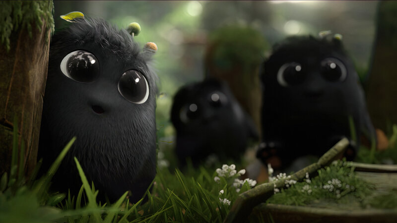 Three Black Creatures in Forest