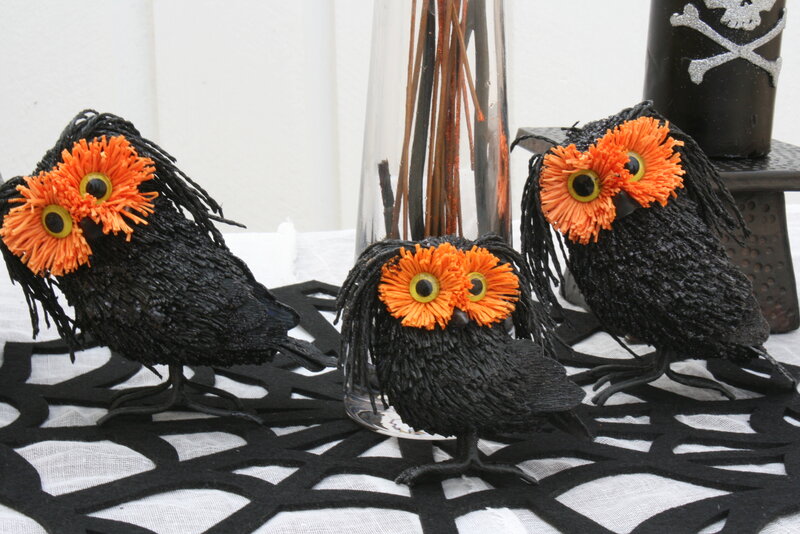 Three Black Owl Figurines