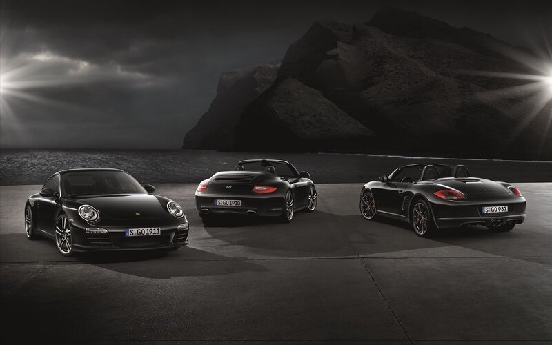 Three Black Sports Cars — Dramatic, Night