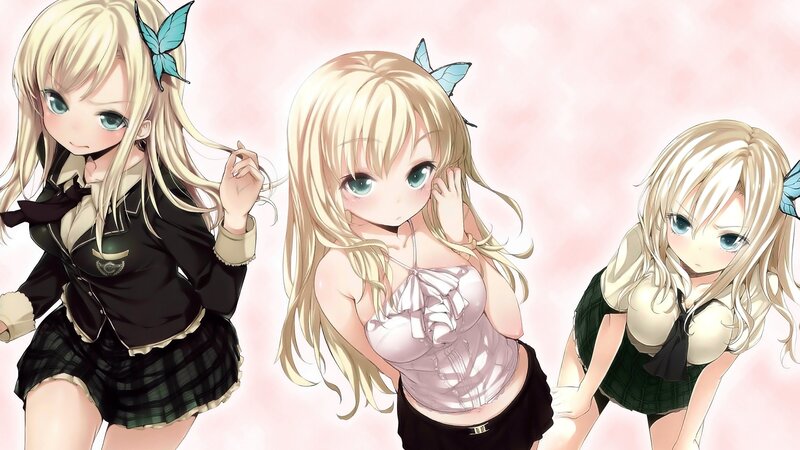 Three Blonde Anime Girls — Pink