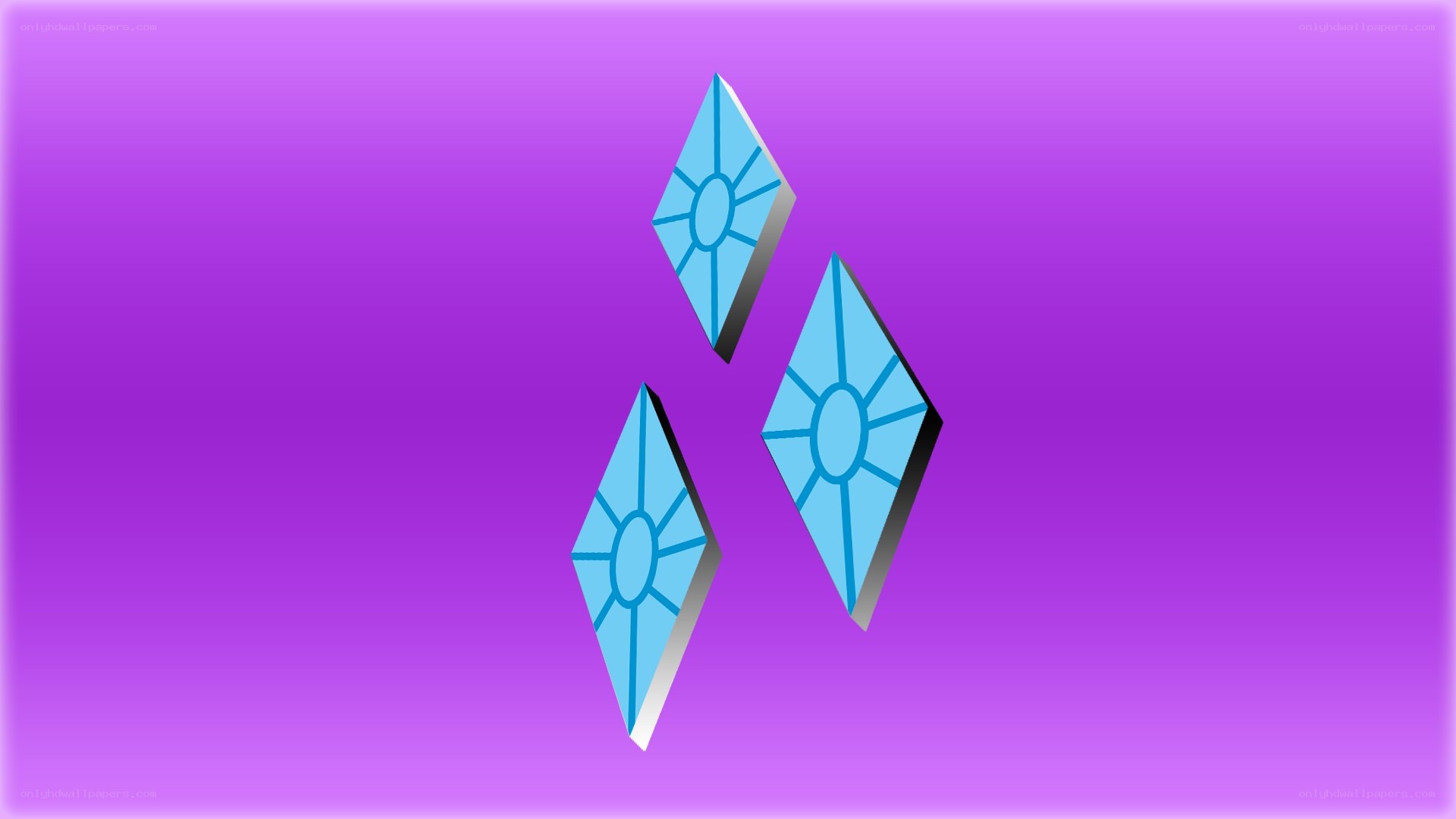 three blue crystals on purple