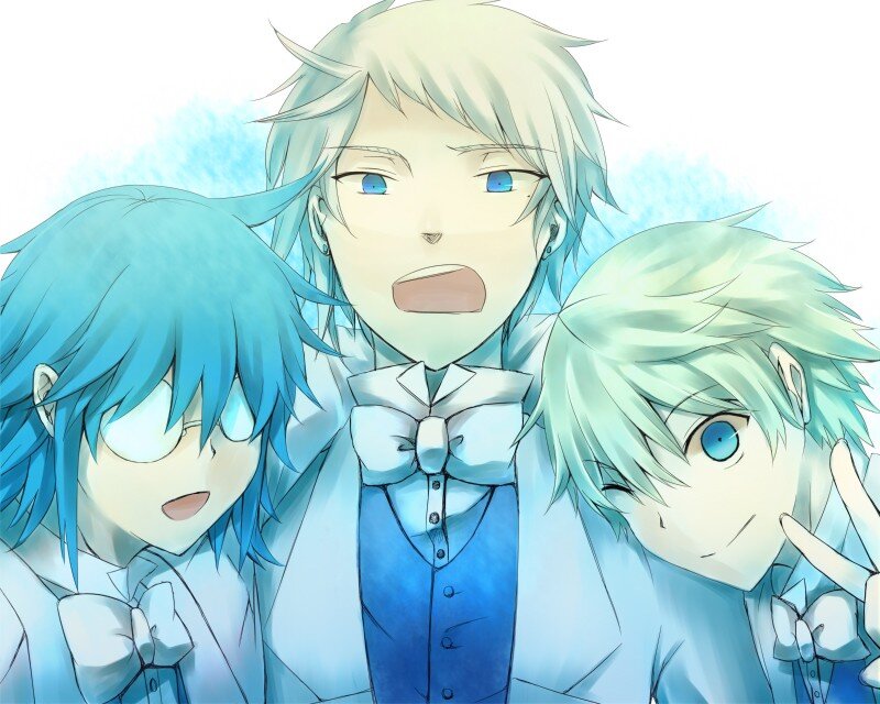 three blue-haired anime characters