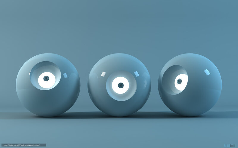 Three blue spheres with eyes