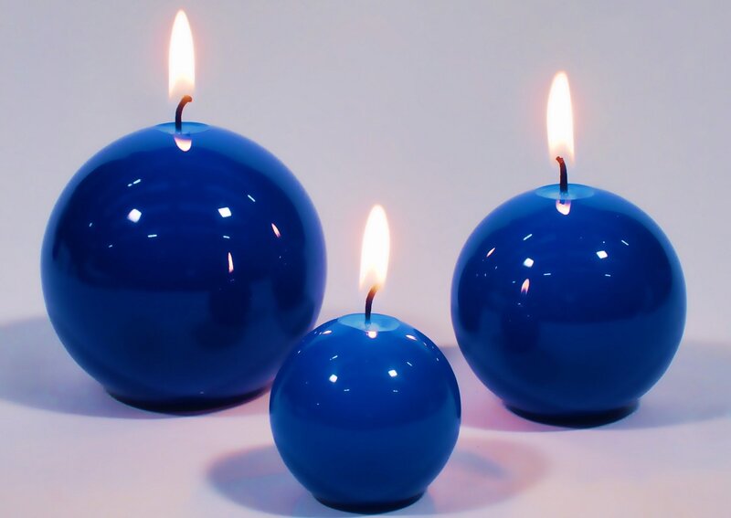 Three Blue Spherical Candles