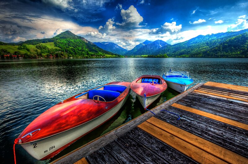 Three Boats at Dock — Blue