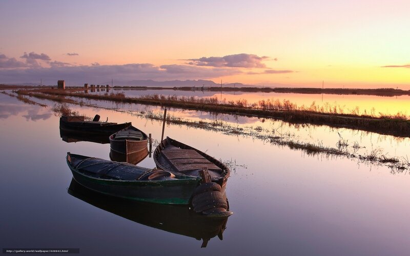Three Boats at Sunset — Purple