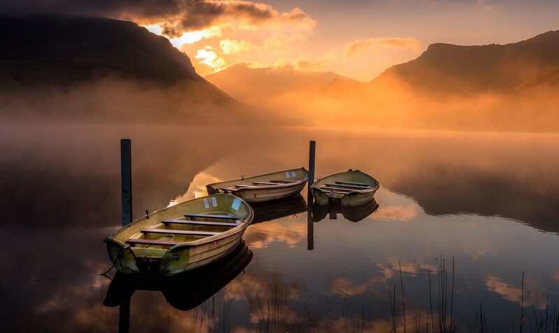 Three Boats on a Lake — Orange