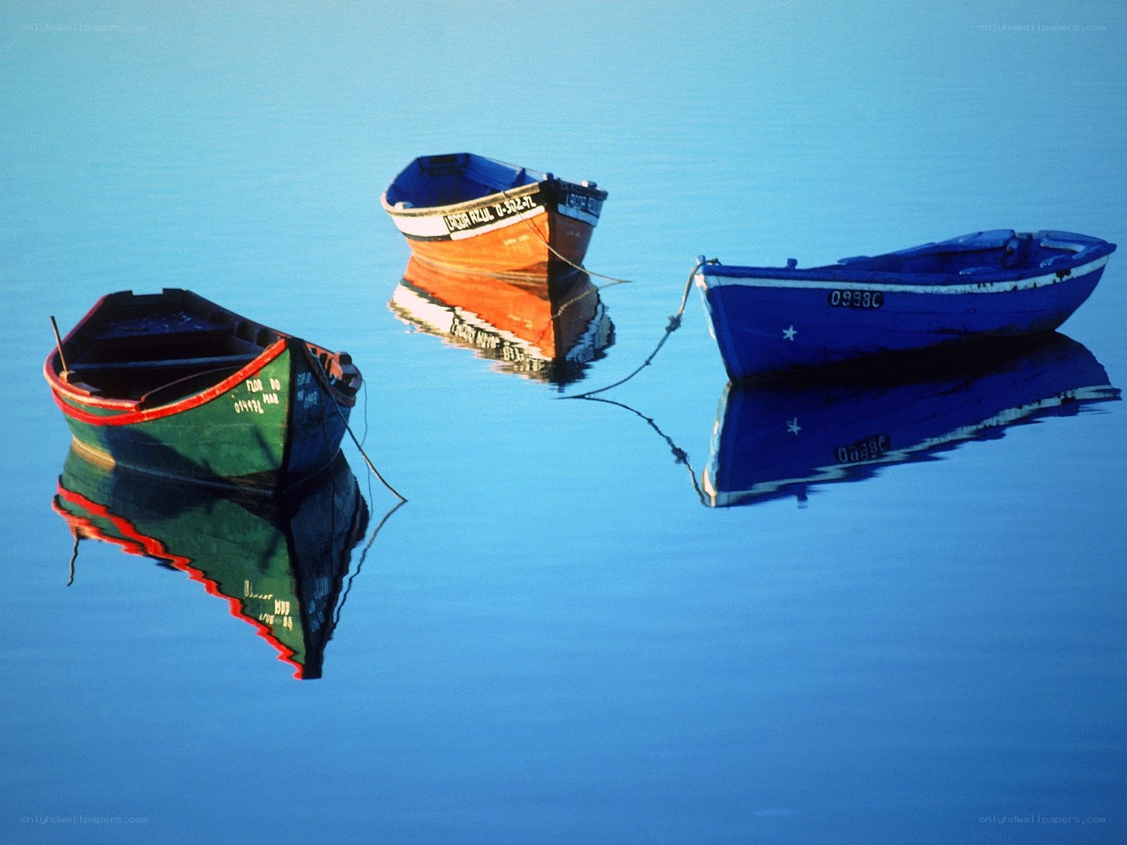Three boats on calm water