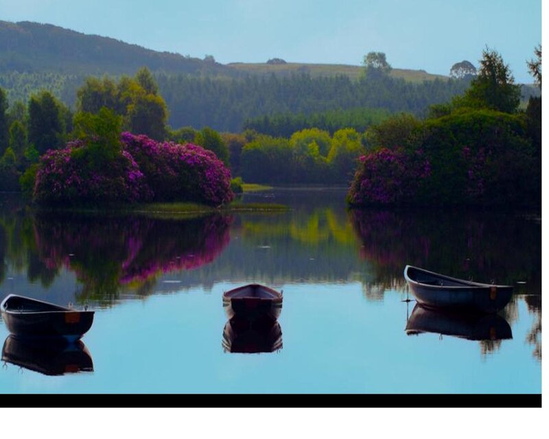 Three Boats on Lake — Blue