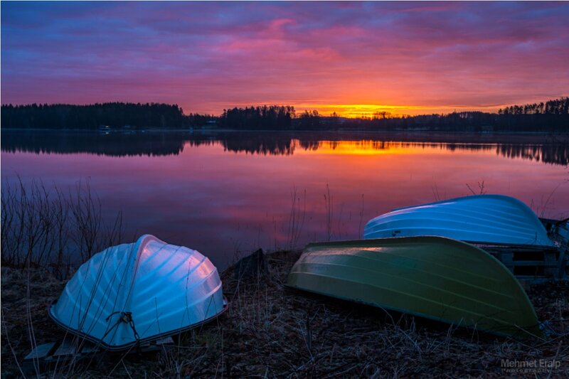 Three Boats on Shore — Purple