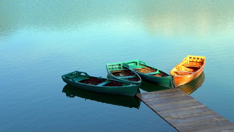 Three Boats on Water — Blue