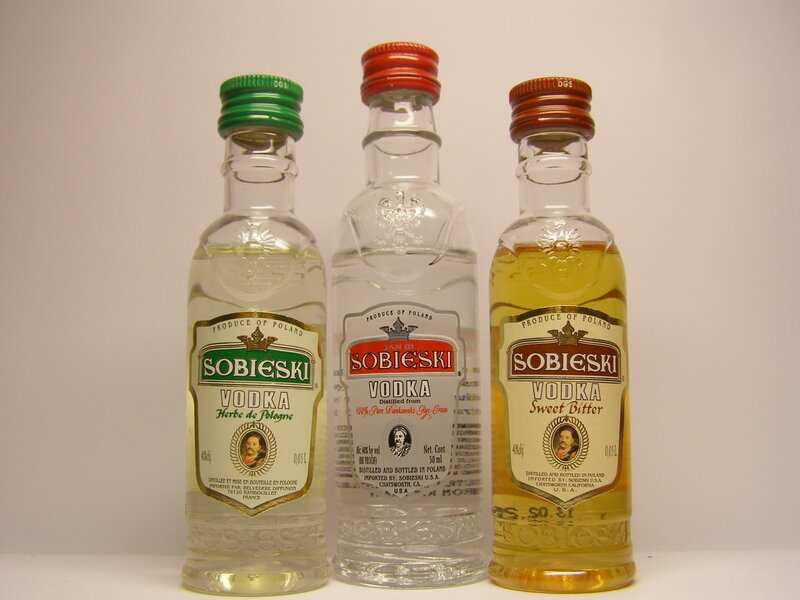 Three bottles of Sobieski vodka
