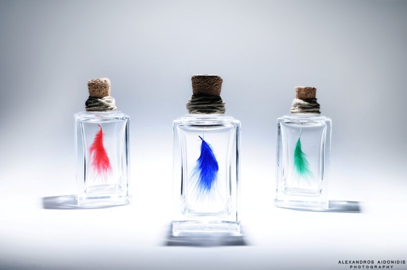 Three Bottles with Feathers