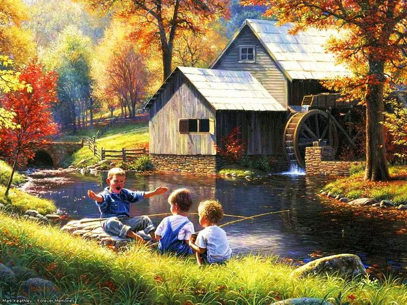 Three Boys Fishing — Green