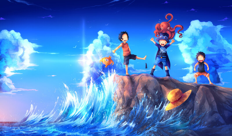 Three Boys on a Rock — Blue