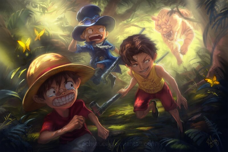 Three Boys Running in Jungle — Green