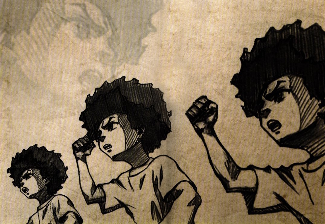 three boys running in unison