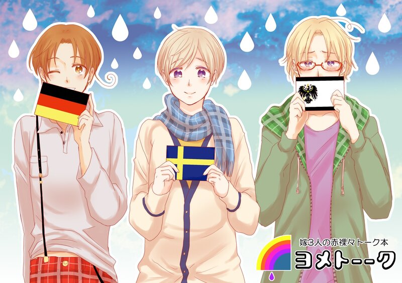 Three boys with flags