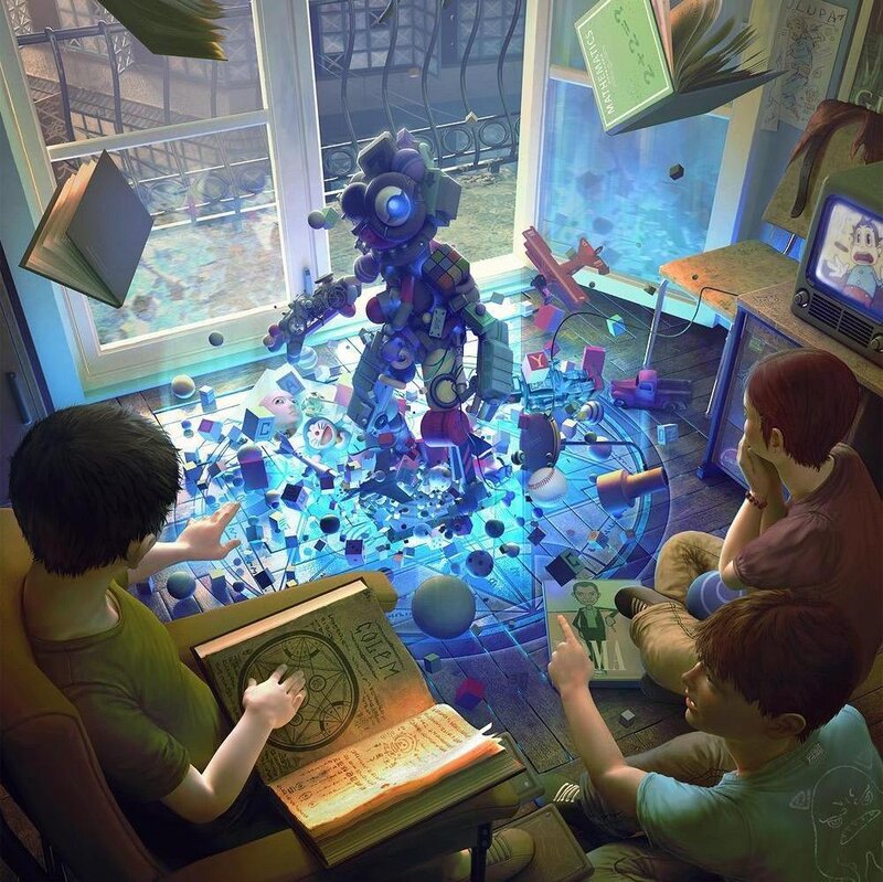 Three Boys with Robot