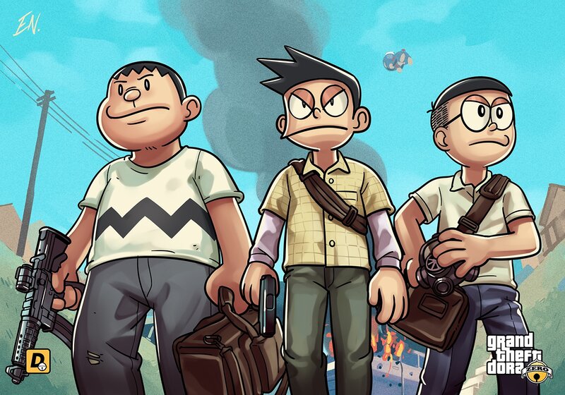 Three Boys with Weapons — Blue