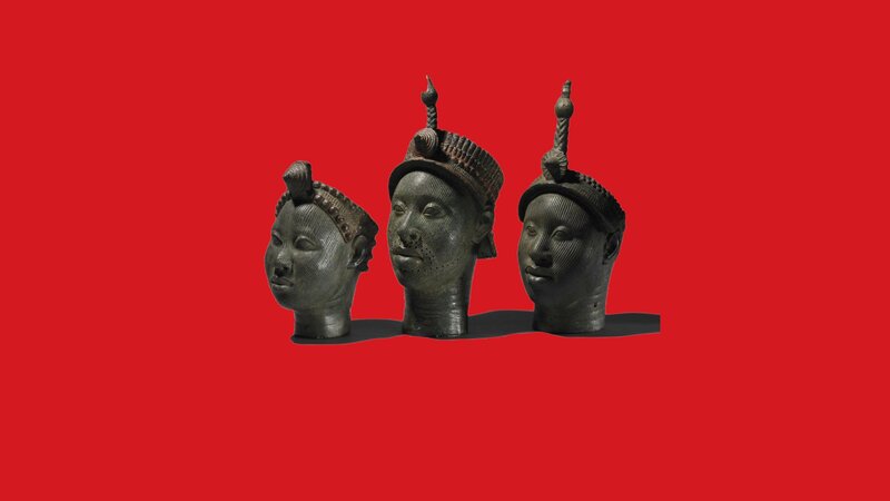 Three Bronze Heads — Red