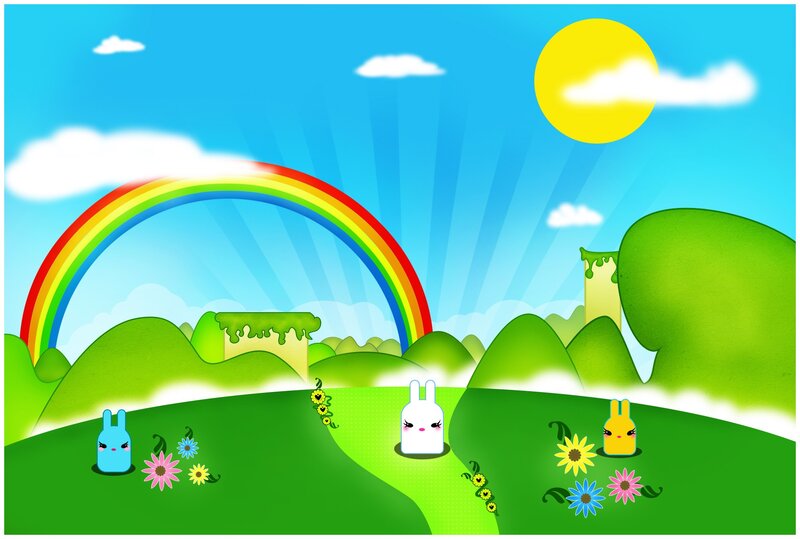 Three Bunnies in Field — Green