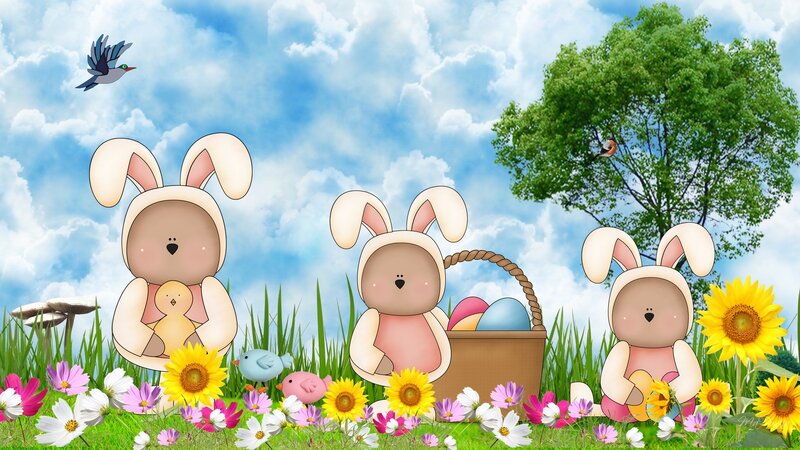 Three Bunnies in Field