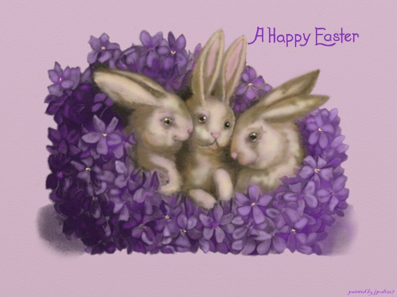 Three Bunnies in Flowers
