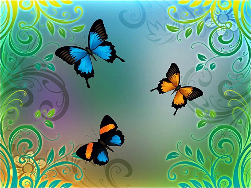 Three Butterflies Flying — Blue