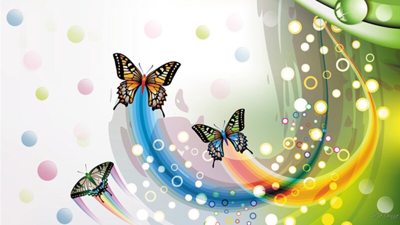Three Butterflies Flying — Green