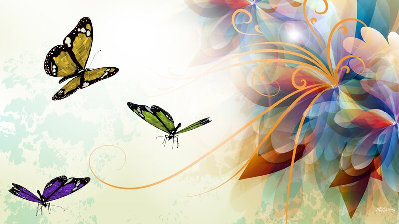 Three Butterflies Flying — Yellow, Colorful