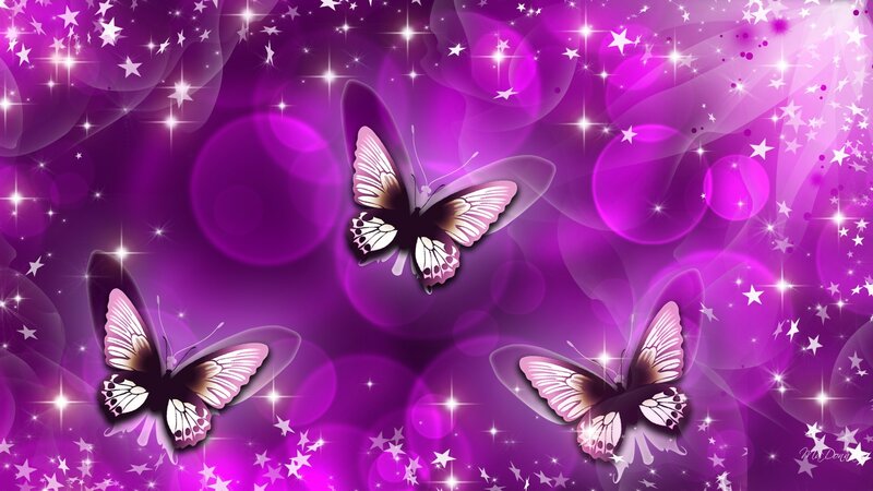 Three Butterflies in Flight — Purple