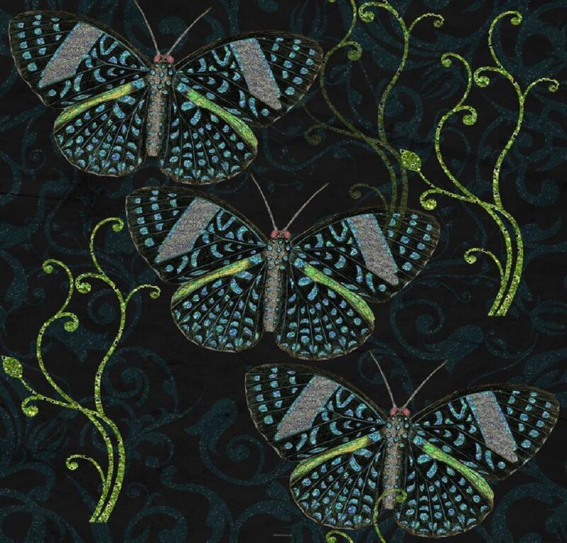 Three Butterflies on Dark Fabric