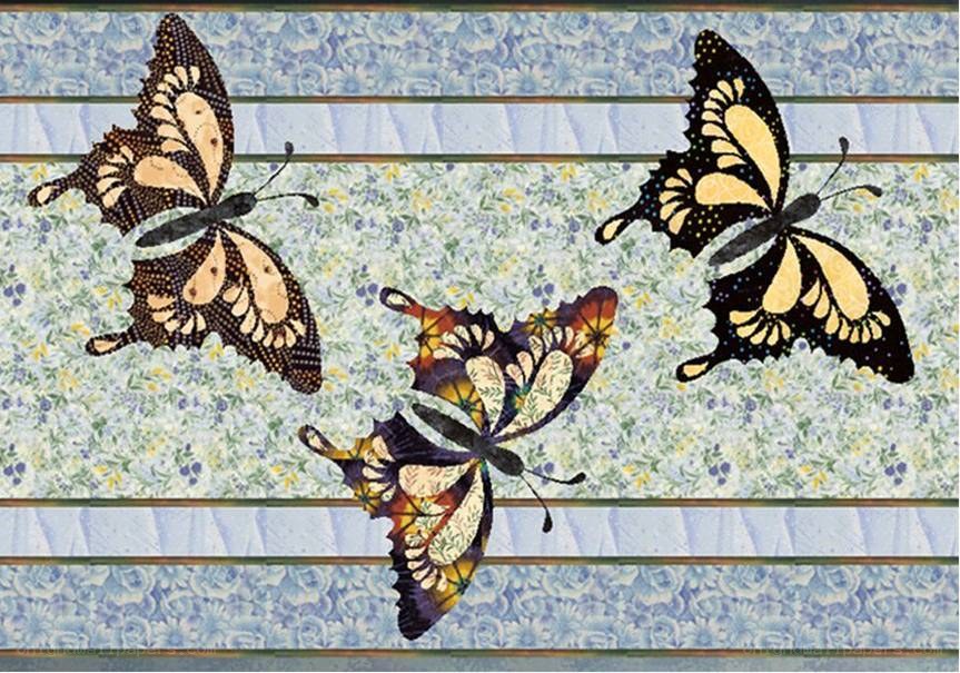 Three butterflies on floral background