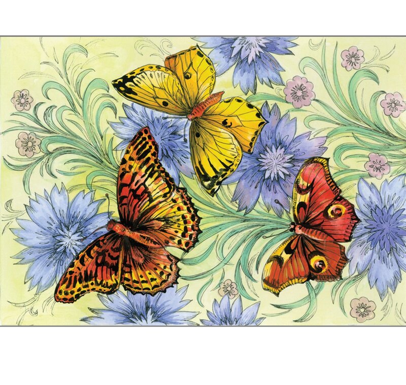 Three Butterflies on Flowers — Yellow