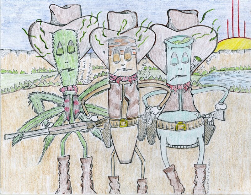 Three Cactus Cowboys