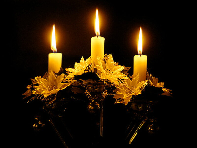 Three Candles on Stand — Yellow