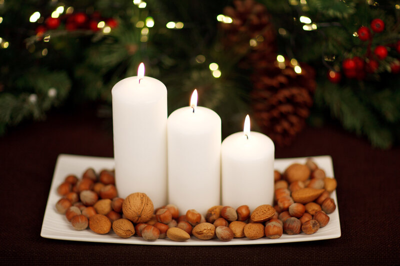 Three Candles on Tray — White
