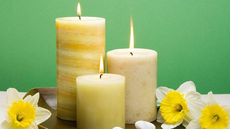Three Candles with Flowers