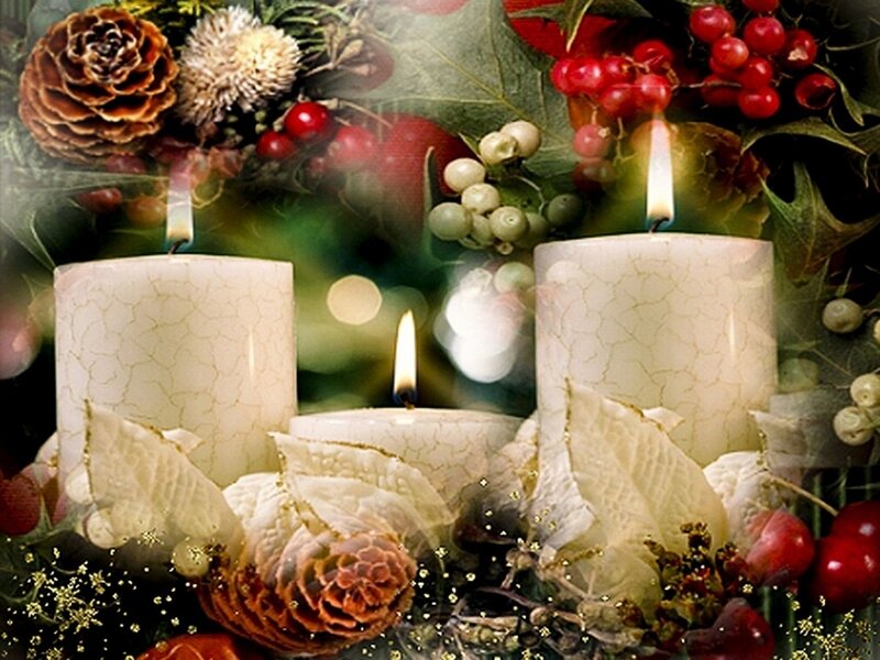 Three Candles with Holiday Decor