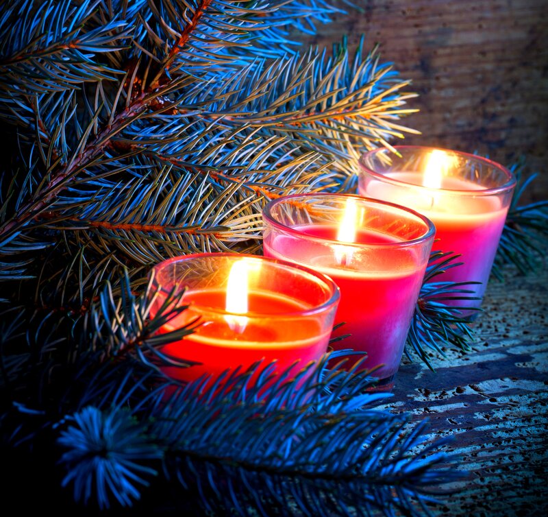 Three Candles with Pine Branches