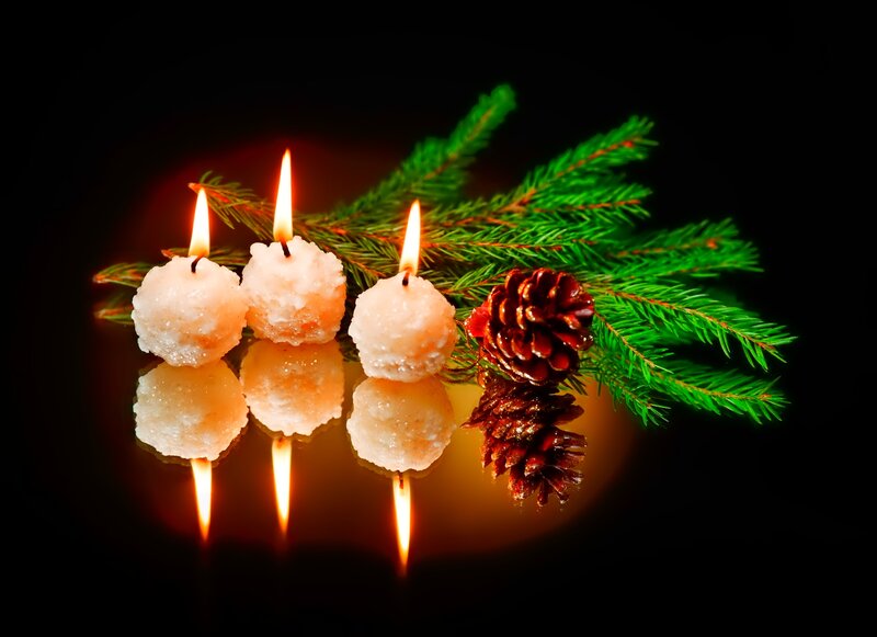 Three Candles with Pine