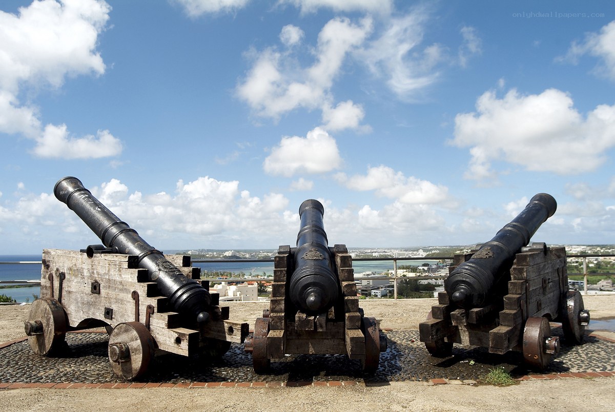 Three cannons at a coastal fort