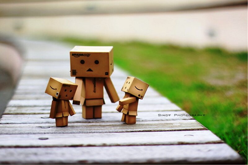 Three Cardboard Box Figures