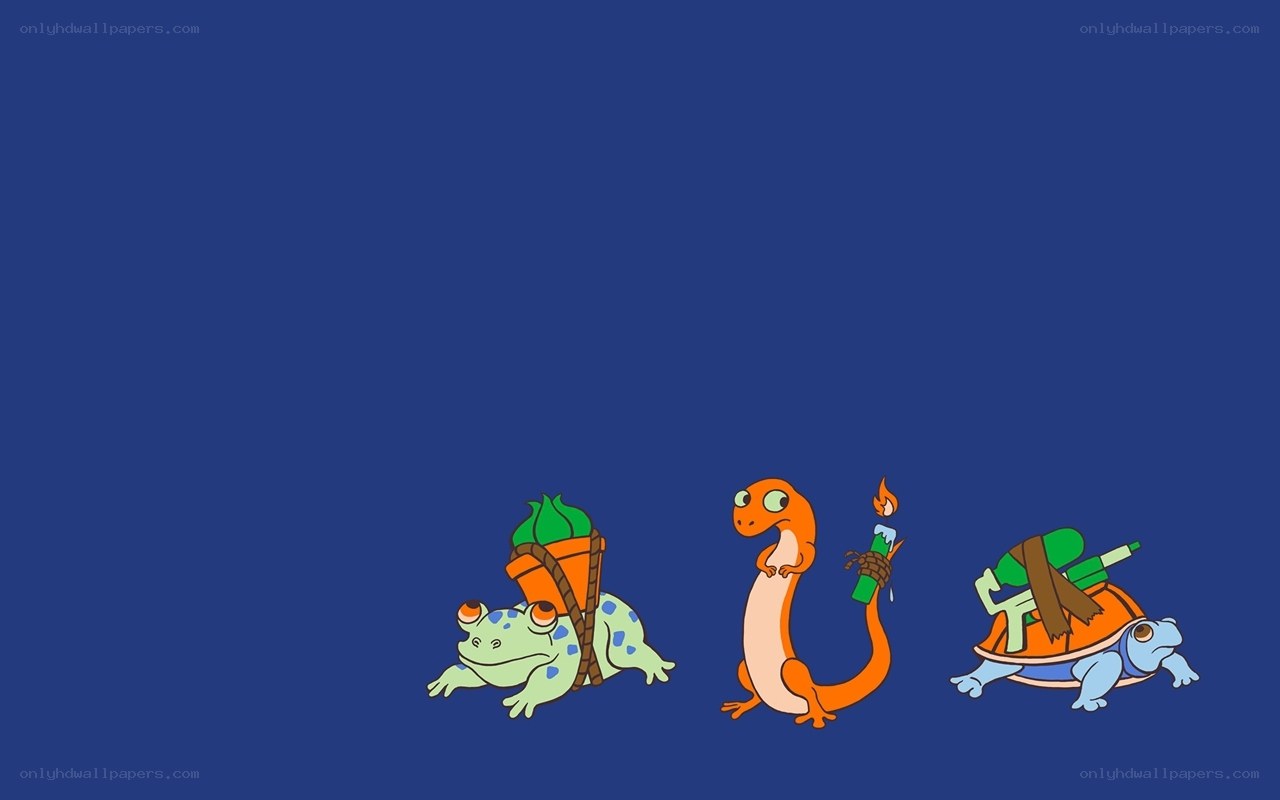 three cartoon amphibians