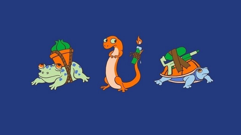 Three Cartoon Amphibians — Blue
