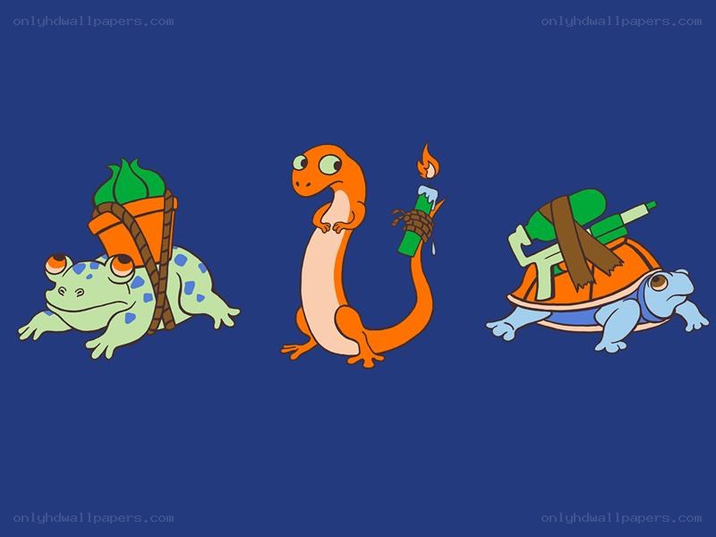 three cartoon amphibians