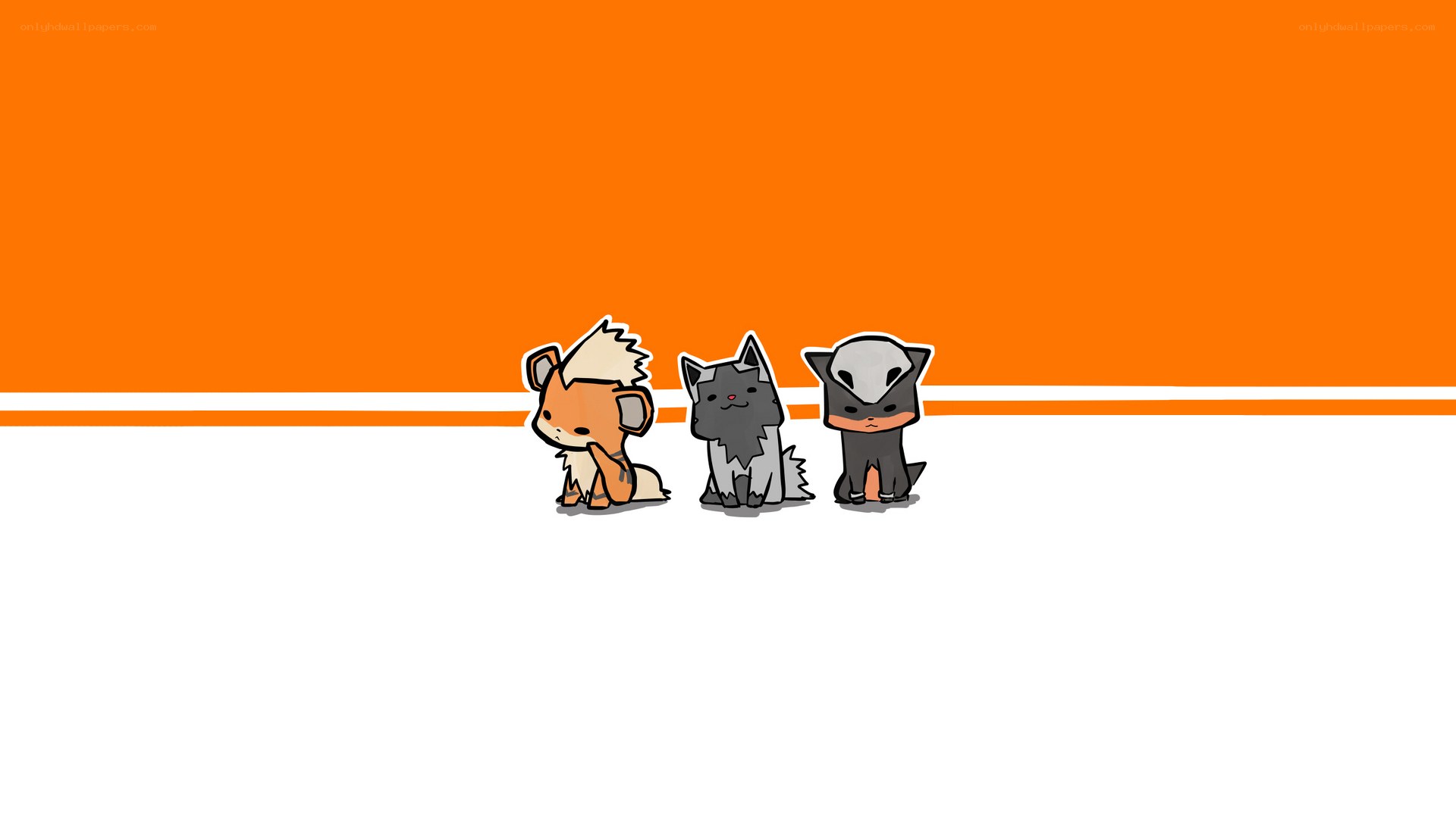 three cartoon animals on orange background