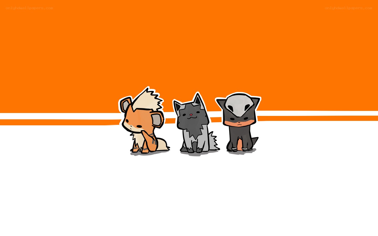 three cartoon animals on orange background