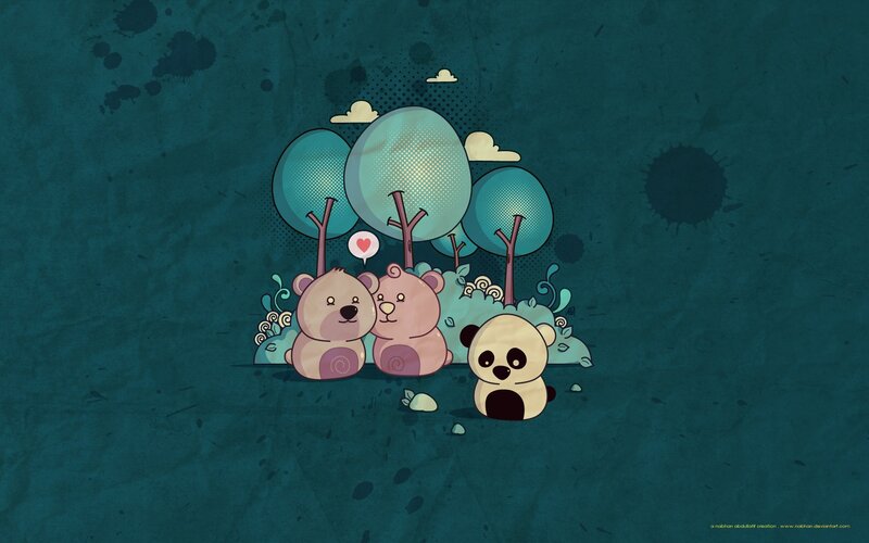 Three Cartoon Bears — Teal